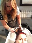 Lorelei Shellist image consultant getting hair colored at Dry Cuts - 2nd step in the color process.