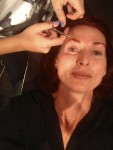 Lorelei Shellist image consultant getting eyebrows trimmed by Sarah at Rock N Brows + Make-up Beverly Hills