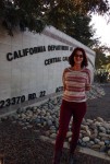 Lorelei Shellist in front of entrance to Valley State Prison where she gives Freedom to Choose seminar