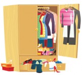 Become your own Fashion Icon™- armoire with clothes and shoes spilling out it