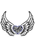 graphic of wings with blue outlined heart at center I AM Dreams With Wings